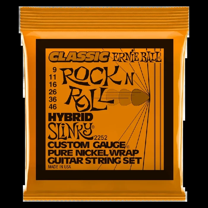 Ernie Ball Hybrid Slinky Classic Rock n Roll Pure Nickel Wrap Electric Guitar Strings, 9-46 Gauge