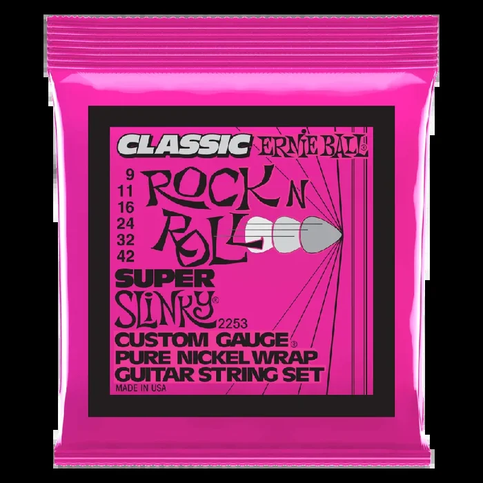 Ernie Ball Super Slinky Classic Rock n Roll Pure Nickel Wrap Electric Guitar Strings-9-42 Gauge