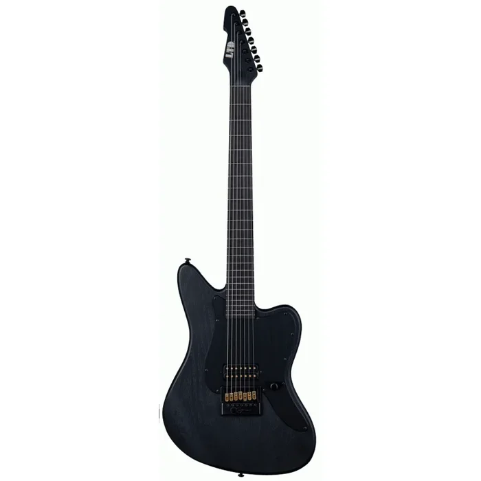 ESP LTD AW-XJ7 Baritone EverTune Guitar, 7-String, Black Satin Finish, Swamp Ash Body, Macassar Ebony Fingerboard, Includes Hardshell Case