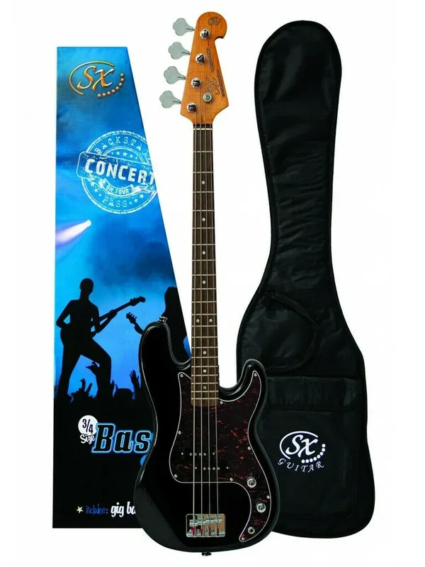 Essex Model Bass Guitar 3/4 Size Black Alder Body Rosewood Fingerboard