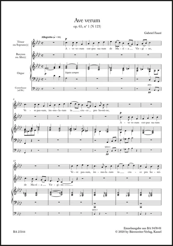 Fauré: Ave verum, Op. 65, No. 1, N 123