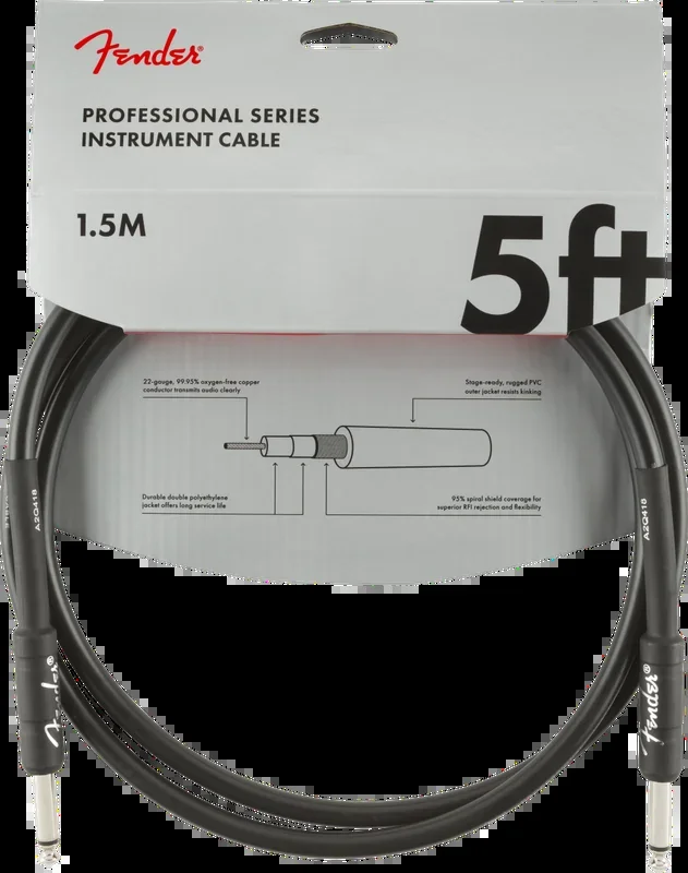 Fender Professional Series Instrument Cable, Straight/Straight, 5′, Black