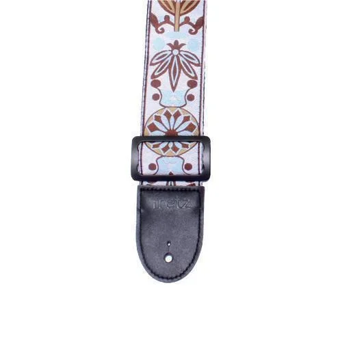 Fretz Woven Jacquard Fabric Guitar Strap (White Tan Blue)