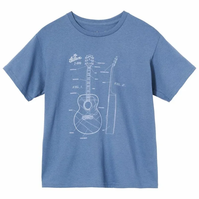 Gibson Kid’s Acoustic Schematic Tee Indigo Large 100% Cotton Guitar Design