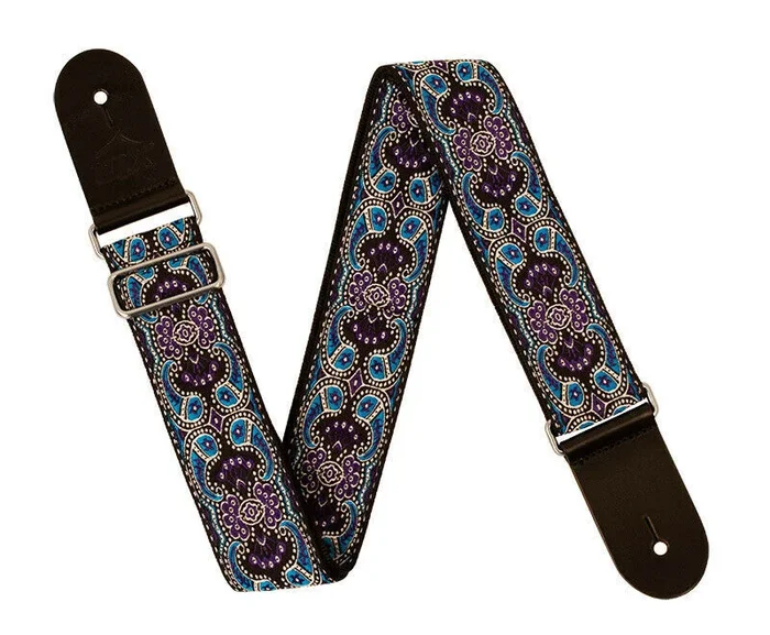 Guitar Strap – XTR 2 Inch Black Deluxe Poly Cotton 60’s Purple Paisley