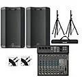 Harbinger VARI 3415 15″ Powered Speakers Package With LX12 Mixer, Stands & Cables Standard