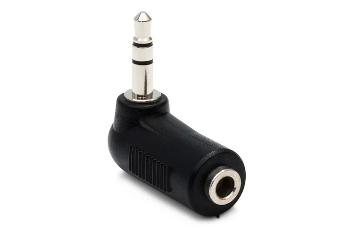 Hosa Right-Angle Adaptor, 3.5 Mm TRS To 3.5 Mm TRS