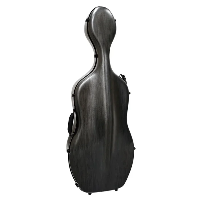 HQ Polycarbonate Cello Case Silver & Black 4/4 4kg with Wheels and Padded Straps