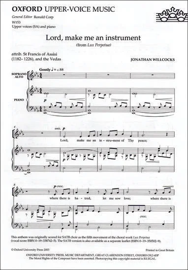 J. Willcocks: Lord, make me an instrument (Version for SA Choir)