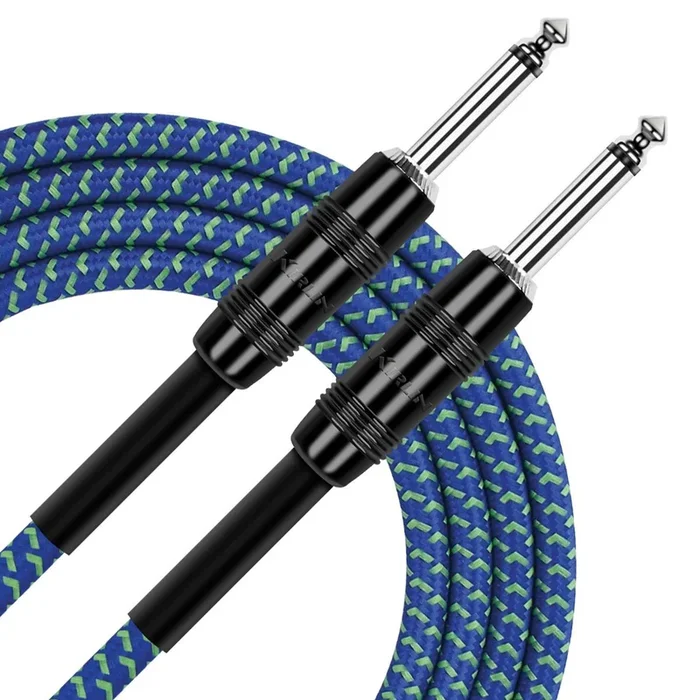 Kirlin IWC201BL 10ft Blue Entry Woven Instrument Cable – 1/4″ Mono Connectors