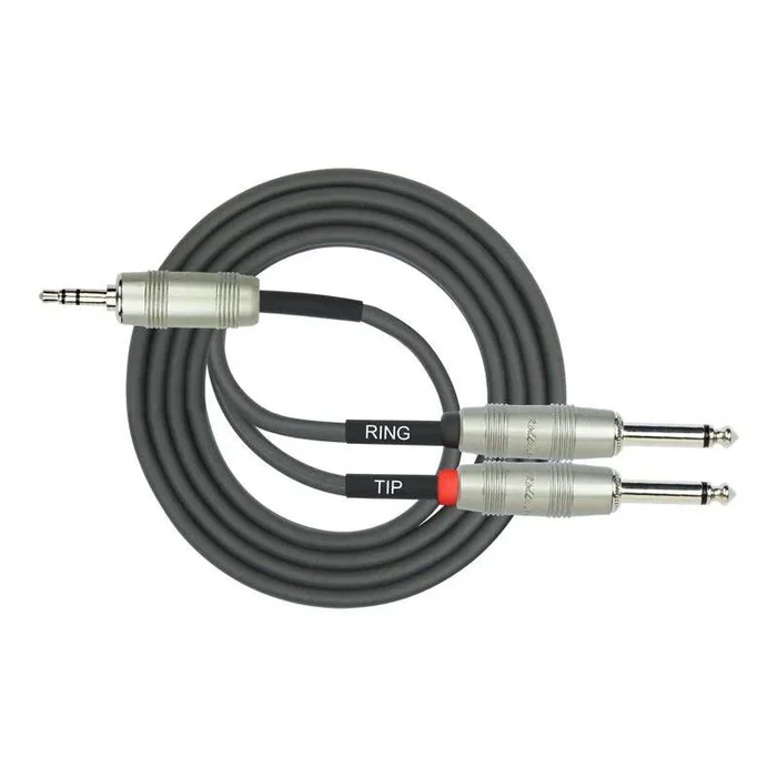 Kirlin KY362-10 Y-Cable Patch 3.5mm TRS to 2x 6.5mm Mono Plug, 10Ft