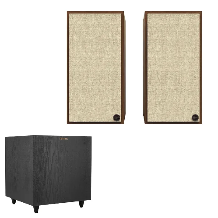 Klipsch The Sevens Heritage Inspired Powered Speakers (Walnut) and R-80SWi 8″ Wireless Subwoofer (Black) – Powerful 2.1 Audio System (Bundle)