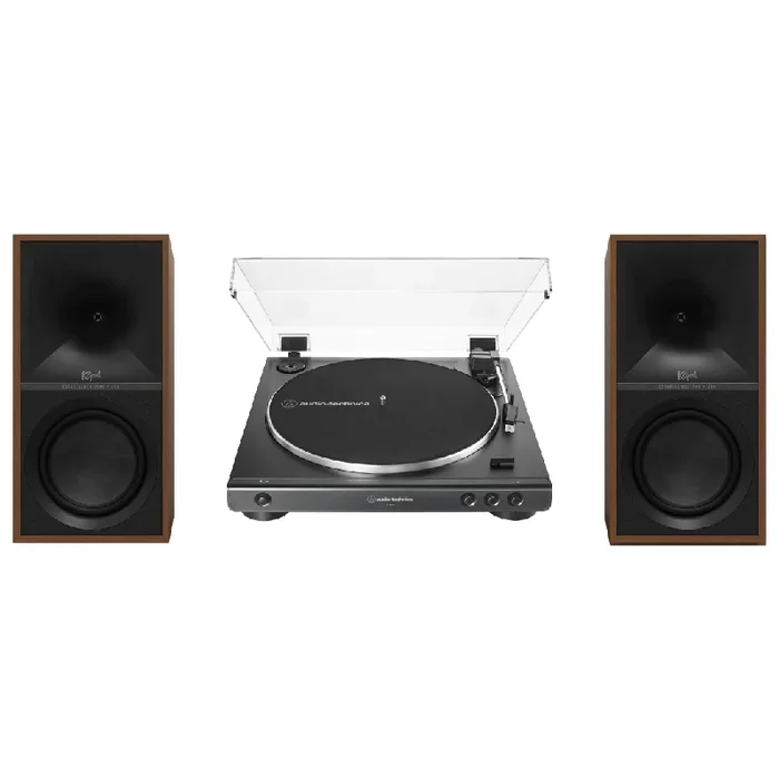 Klipsch The Sevens Heritage Inspired Powered Speakers (Walnut) with Audio Technica 60X-BK Fully Automatic Belt-Drive Stereo Turntable (Bundle)