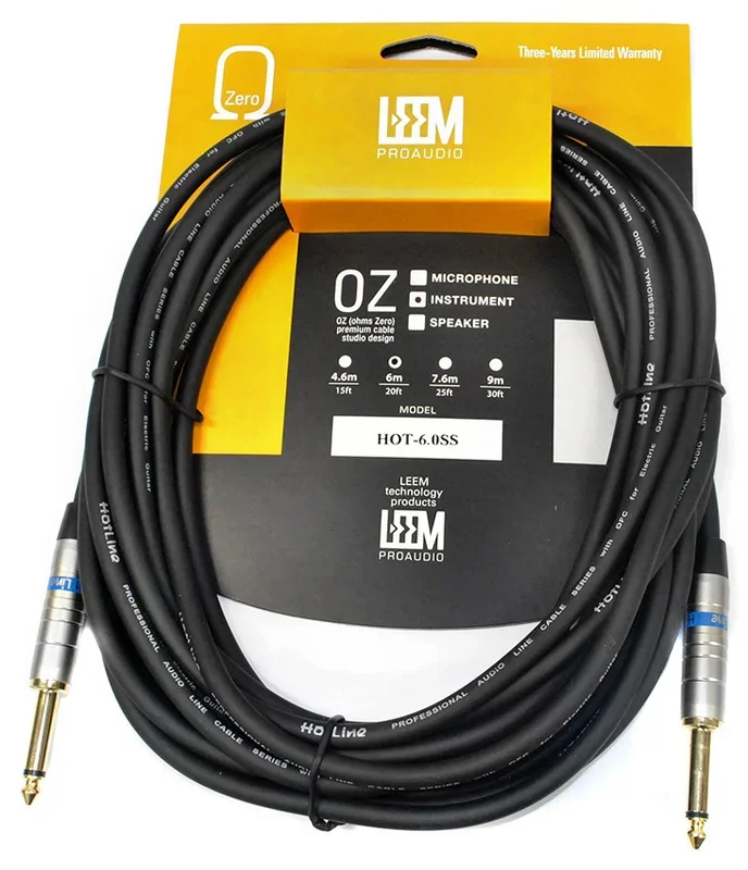 Leem 20ft Hotline Instrument Cable (1/4″ Straight Plug – 1/4″ Straight Plug)