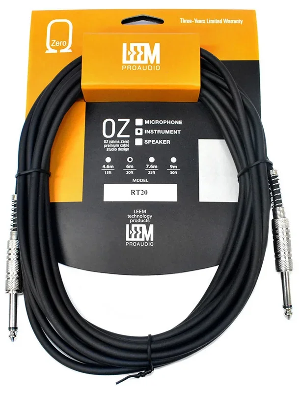 Leem 20ft Instrument Cable (1/4″ Straight Plug – 1/4″ Straight Plug)