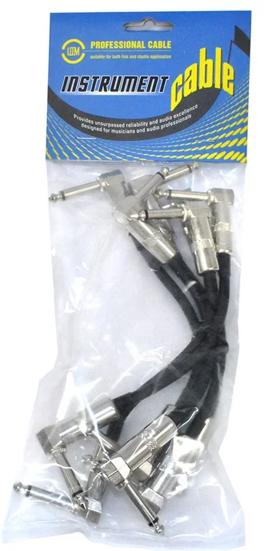 Leem 6″ Deluxe FX-Pedal Patch Cables 6pk (1/4″ Right-Angled Plug – 1/4″ Right-Angled Plug)