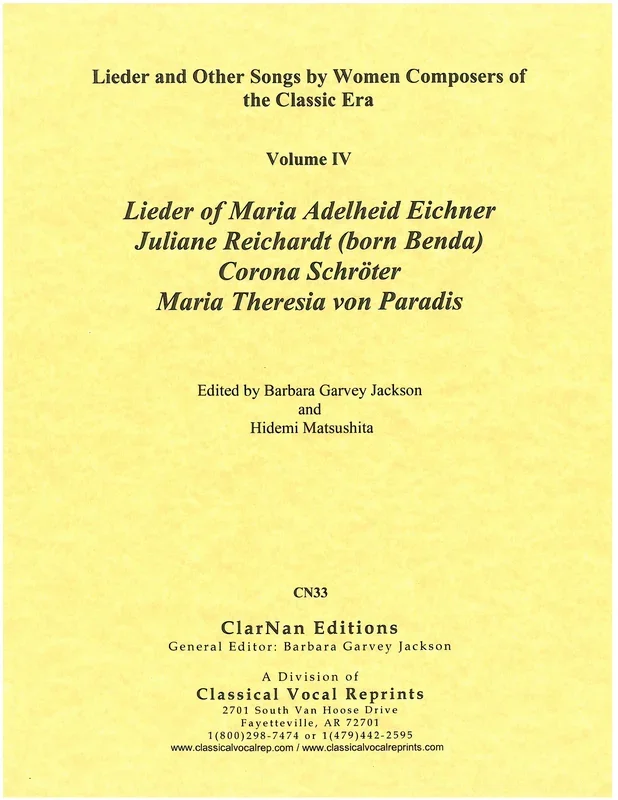 Lieder of Adelheid Maria Eichner, Juliane Reichartdt, Corona Schröter and Maria Theresia von Paradis