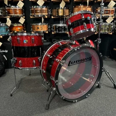 Ludwig 50th Anniversary Vistalite Pro Beat 24/16/13 ” Drum Set Kit in Red Sparkle/Smoke/Red Sparkle from NAMM