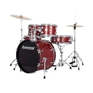Ludwig Accent Fuse 5pc Complete Drum Set with Cymbals – Red Foil with Nickel Hardware