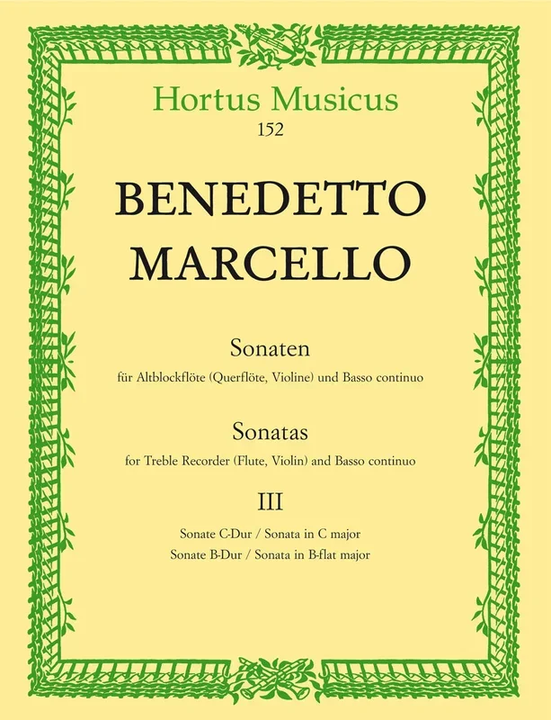 Marcello: Six Sonatas: Op 2 – Vol 3 for Treble Recorder & Basso Continuo