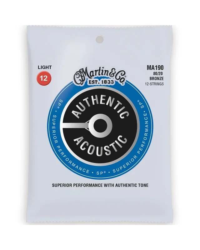 Martin MA190 Authentic Acoustic SP 80/20 Light 12-String Acoustic Guitar Set