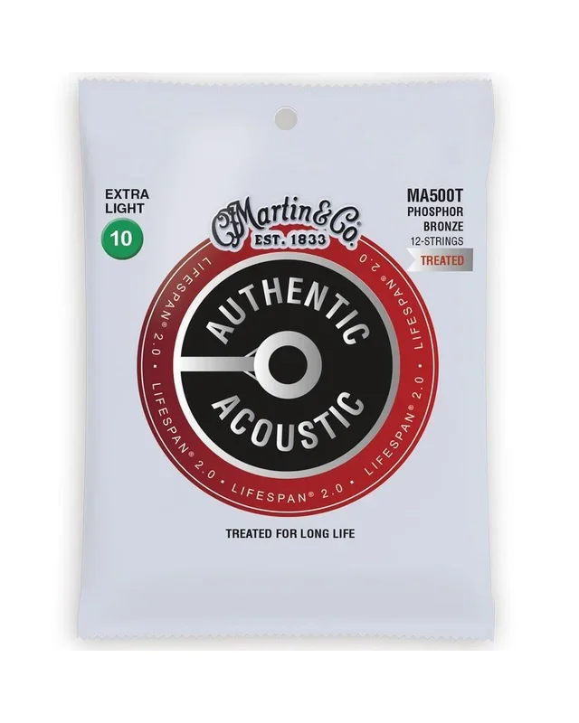 Martin MA500T Authentic Acoustic Lifespan 2.0 Treated PhBrz Ex-Lt, Single 12-String Acoustic Guitar Set