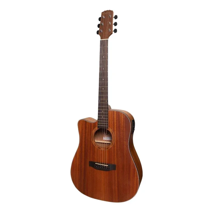 Martinez ‘Natural Series’ Left Handed Solid Mahogany Top Acoustic-Electric Dreadnought Cutaway Guitar (Open Pore)