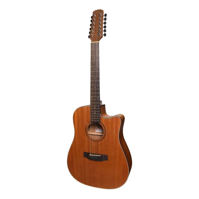 Martinez ‘Natural Series’ Solid Mahogany Top 12-String Acoustic-Electric Dreadnought Cutaway Guitar (Open Pore)