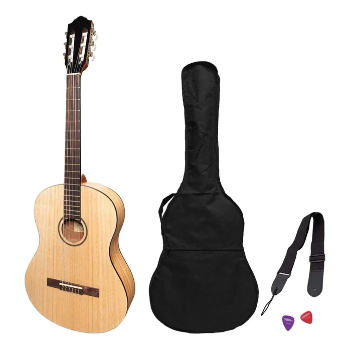 Martinez ‘Slim Jim’ Full Size Student Classical Guitar Pack with Built In Tuner (Mindi-Wood)