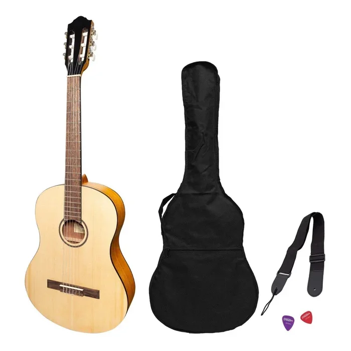 Martinez ‘Slim Jim’ Full Size Student Classical Guitar Pack with Built In Tuner (Spruce/Koa)