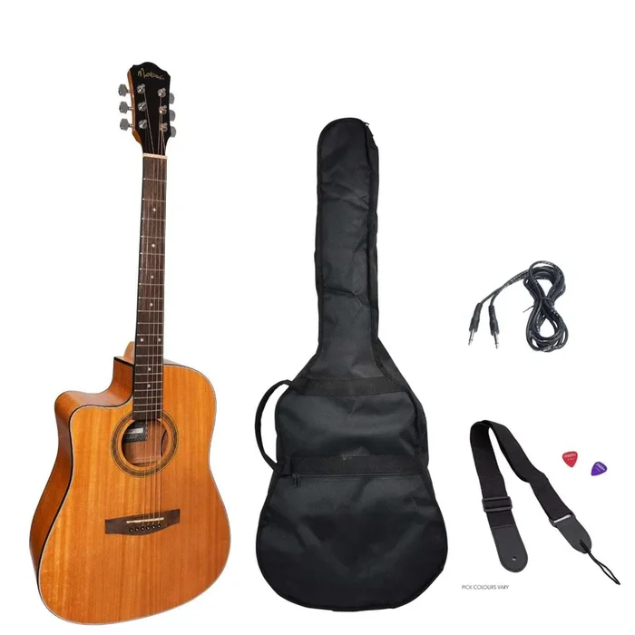 Martinez Left Hand ’41 Series’ Dreadnought Cutaway Acoustic-Electric Guitar Pack (Mahogany)