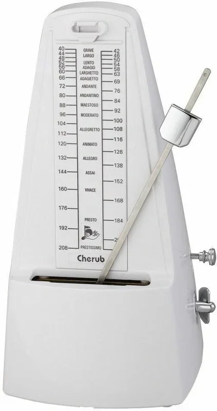 Metronome White Plastic Pyramid Style Cherub 40-208 BPM & Bell for Time