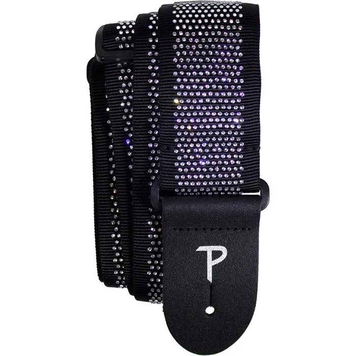 Perris 2.5″ Jacquard Ribbon Sewn Guitar Strap with Mini Rhinestones on Black Design