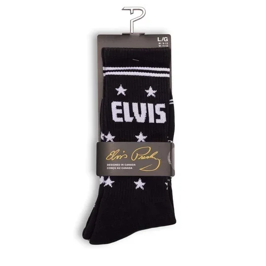 Perris Licensed ELVIS “The King” Large Crew Socks in Black (1-Pair)