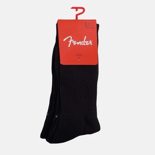 Perris Licensed FENDER “Classic” Large Crew Socks in Black (3-Pair)