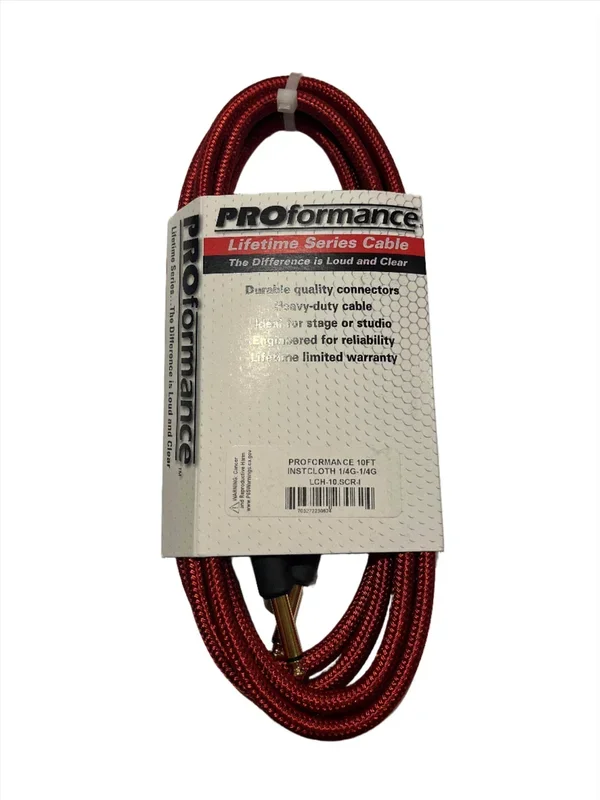 PROformance LCH10RED 10′ Woven Cloth Instrument Cable (Red)