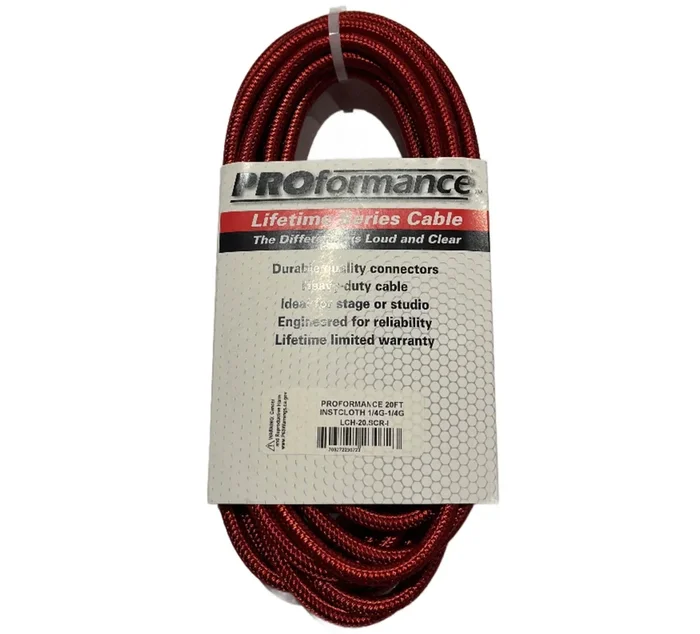 PROformance LCH20RED 20′ Woven Cloth Instrument Cable (Red)