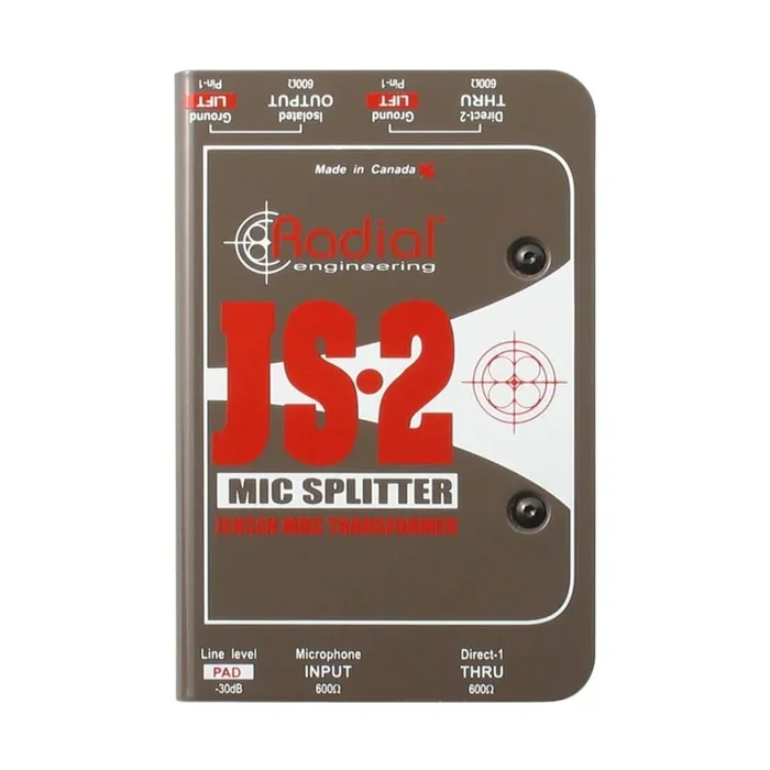 Radial JS2 – Mic splitter passive with 1-input 2-direct outs & 1 Jensen isolated output