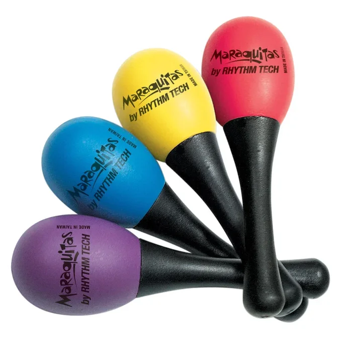 RHYTHM TECH – Maraquitas, Egg shaped maracas, black handles, Yellow, Pair