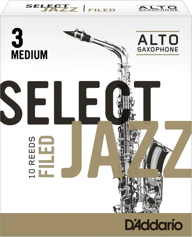 Rico Select Jazz Alto Sax Reeds, Filed, Strength 3 Strength Medium, 10-pack