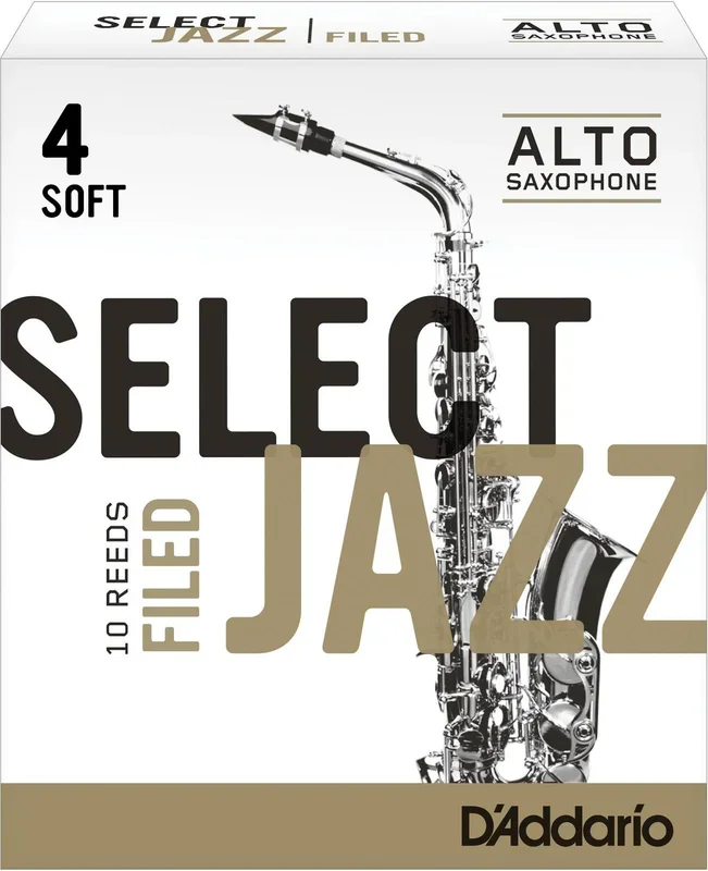 Rico Select Jazz Alto Sax Reeds, Filed, Strength 4 Strength Soft, 10-pack