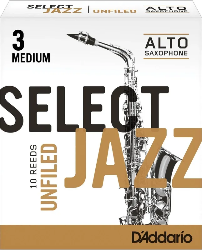 Rico Select Jazz Alto Sax Reeds, Unfiled, Strength 3 Strength Medium, 10-pack