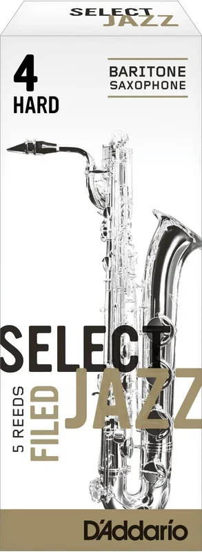 Rico Select Jazz Baritone Sax Reeds, Filed, Strength 4 Strength Hard, 5-pack