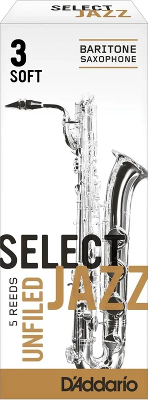 Rico Select Jazz Baritone Sax Reeds, Unfiled, Strength 3 Strength Soft, 5-pack