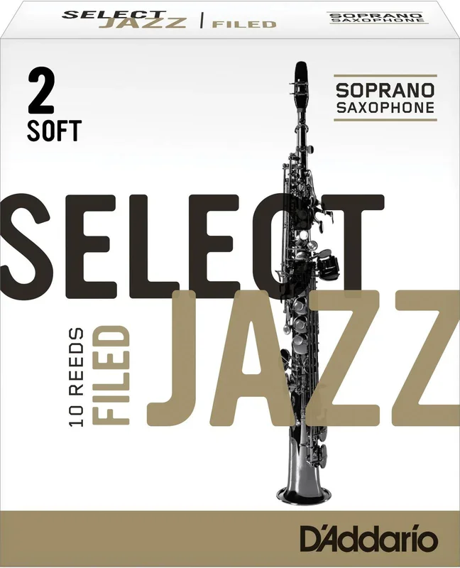 Rico Select Jazz Soprano Sax Reeds, Filed, Strength 2 Strength Soft, 10-pack