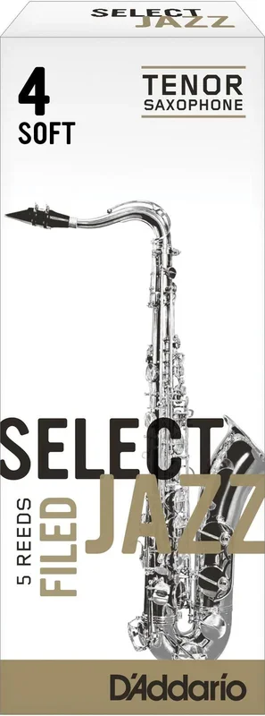Rico Select Jazz Tenor Sax Reeds, Filed, Strength 4 Strength Soft, 5-pack