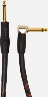 ROLAND RIC-G15A Gold Series Instrument Cable 15ft – Straight to Right-Angle 1/4″ Connectors, Noise-Free Signal Transmission