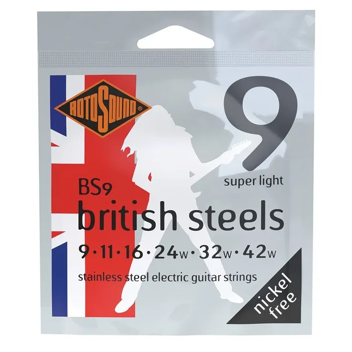 Rotosound BS9 British Steel Electric Guitar String Set – Nickel Free, 60s Sound