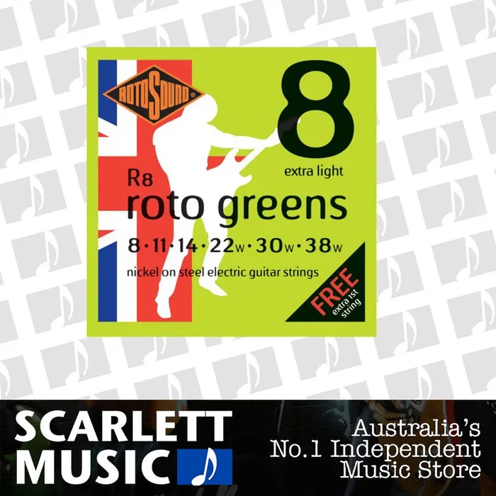 Rotosound R8 nickel Electric Guitar Strings 8-38-with FREE Spare E String.