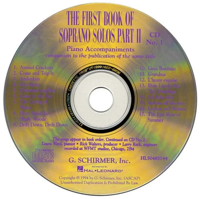 Schirmer – First Book Of Soprano Solos Pt 2 2Cd Set